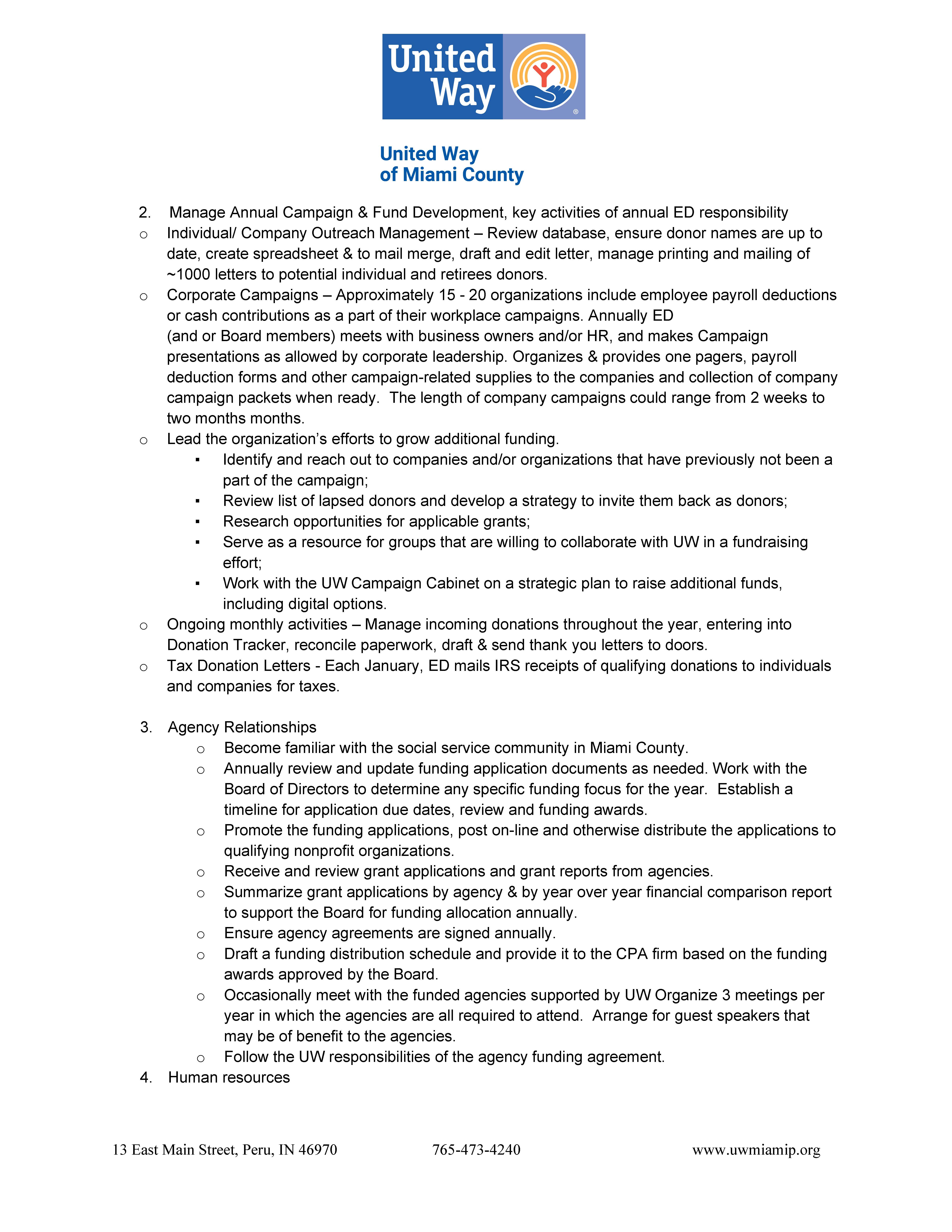 Executive Director Job Description United Way of Miami County
